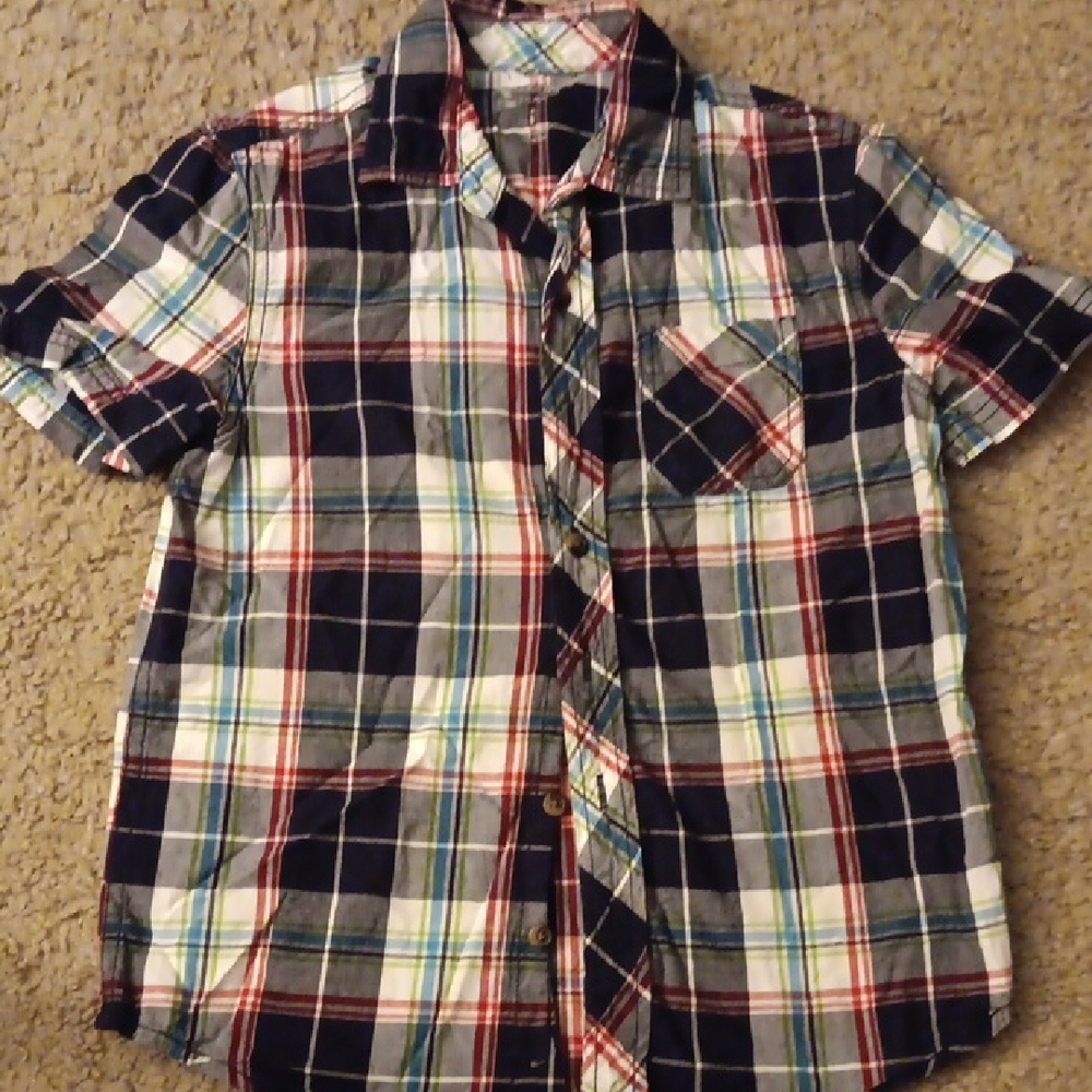 Arizona Jean Company Kids Plaid Button Down Shirt - Blue, Red, White